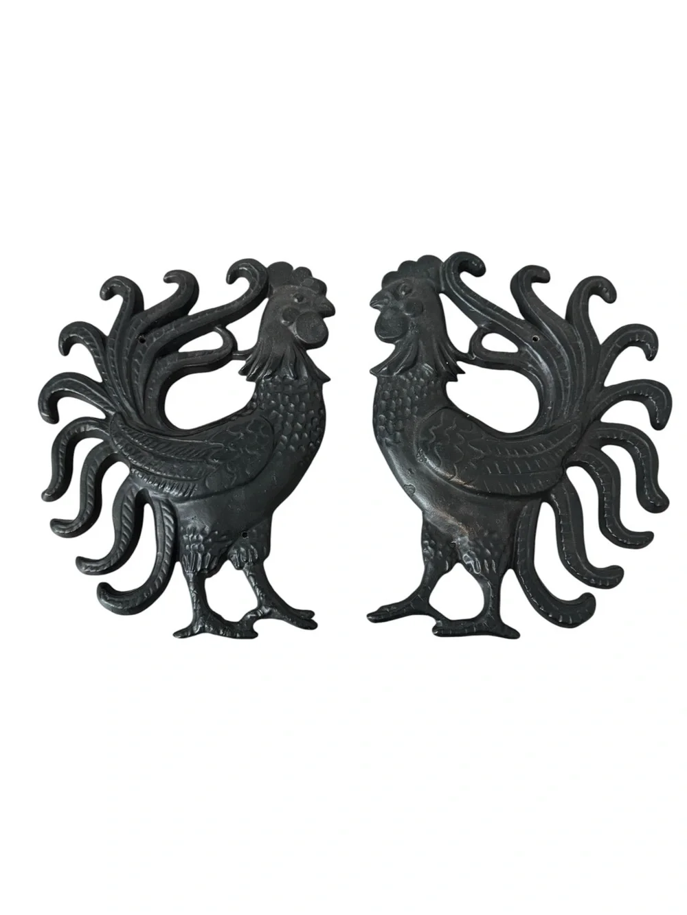 Vintage Cast Iron Roosters Chickens Set of 2‎